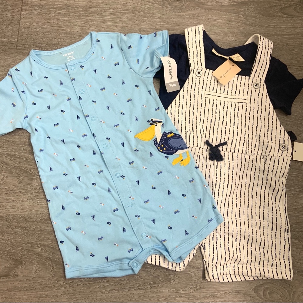 Lot of 2 Boys 24 M Onesie and Overalls Carters